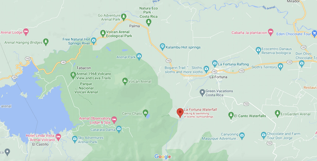 digital map of La Fortuna Waterfall Costa Rica