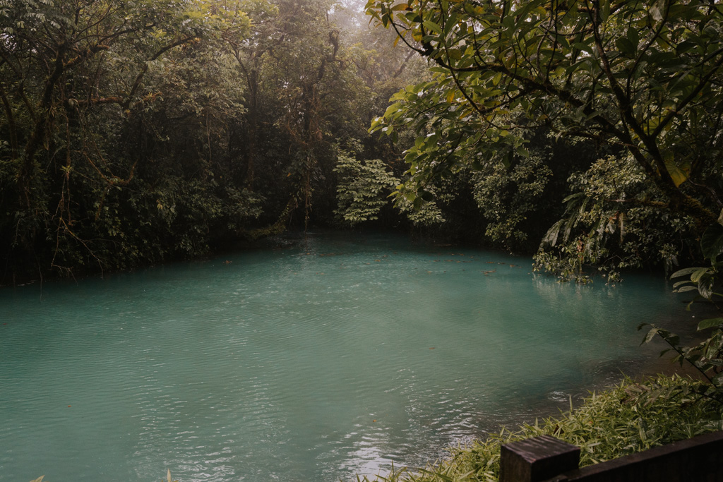 blue green waters at rio celeste waterfall costa rica