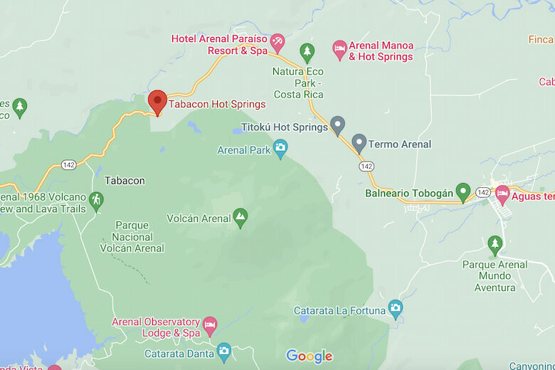 tabacon hot springs map