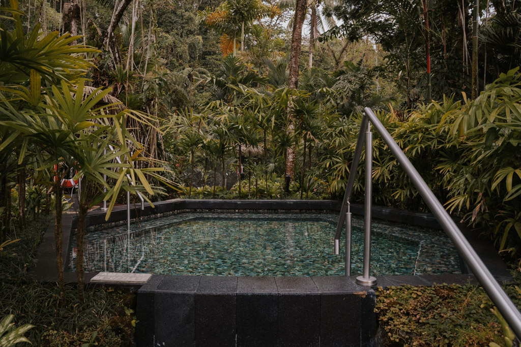 hot springs in arenal pool with lush greenery